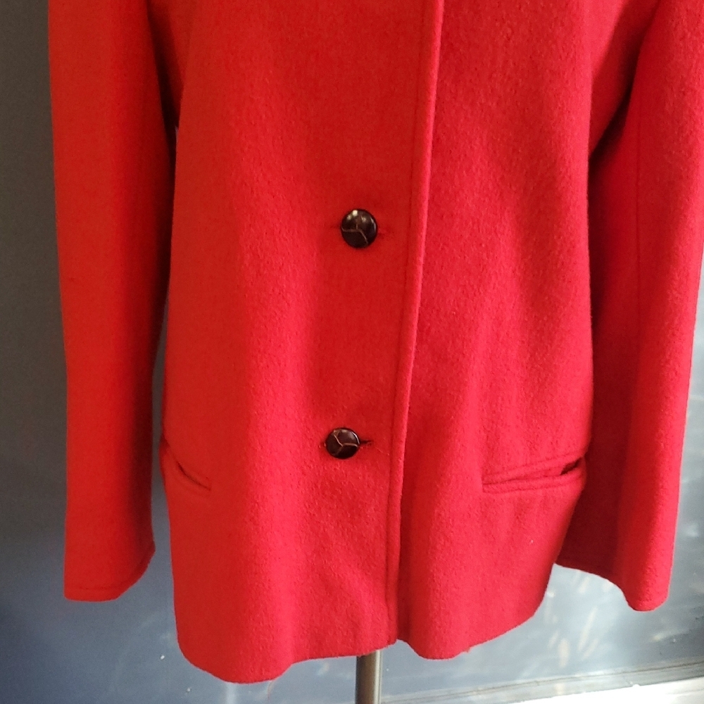 Vtg Coatique Red Wool Women's Pea Coat Jacket - Picture 5 of 13